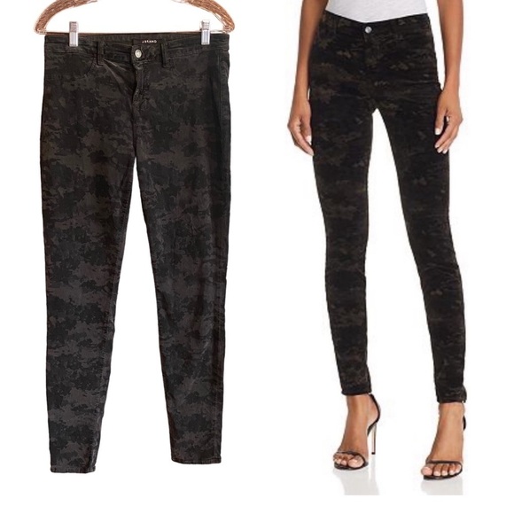 J Brand Super Skinny Olive Velvet Camo Pants, Size 30 - Picture 1 of 8